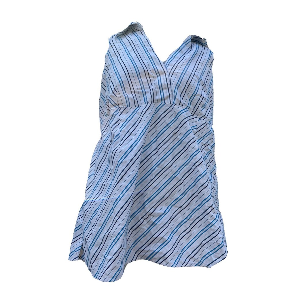 Duo Maternity Striped Tank Top Size Small Side Zip White Blue Stretch Collar
